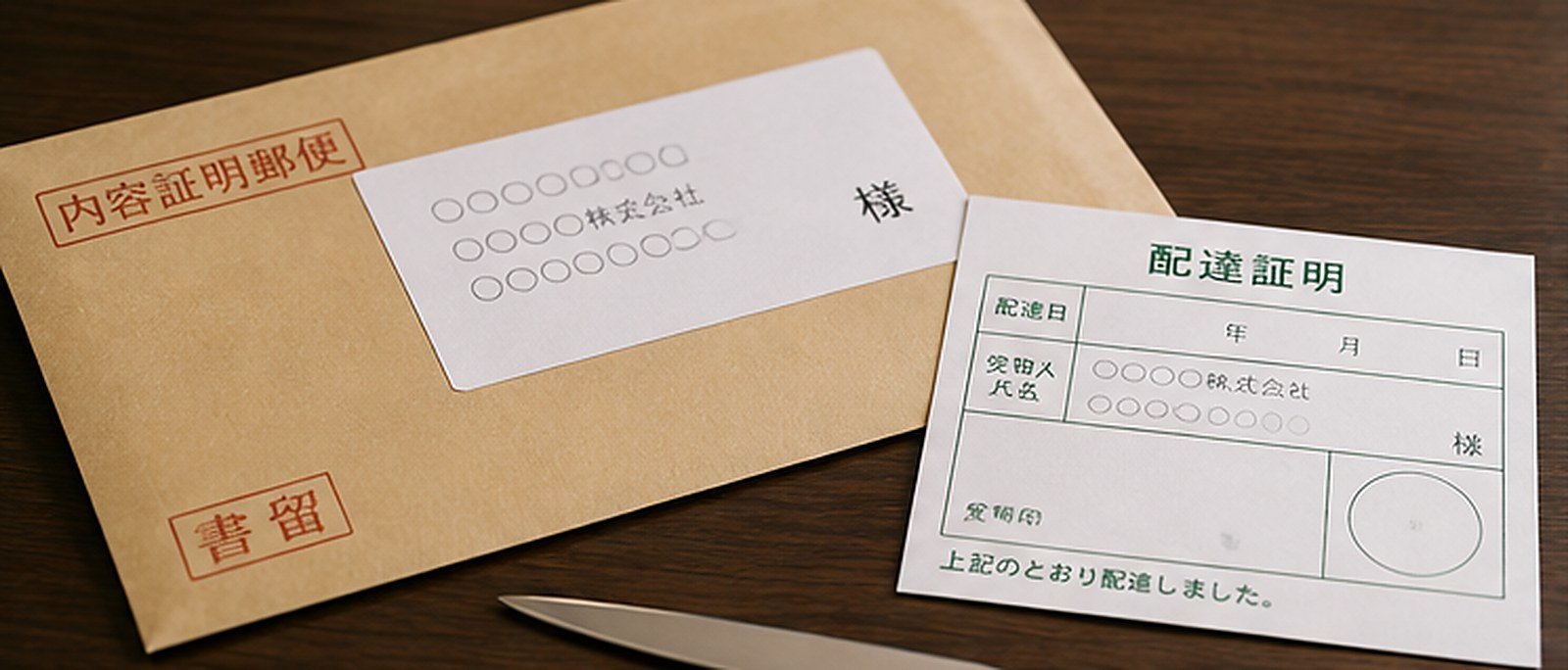 競業行為の中止を求める内容証明郵便及び配達証明